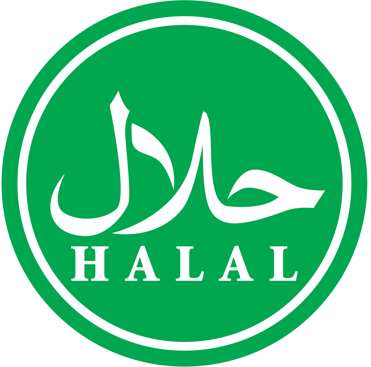 **Alt-Text (in German):**  
Halal-Siegel für perfekte Halal Wurst Zubereitung auf Pfanne, Grill & Airfryer.