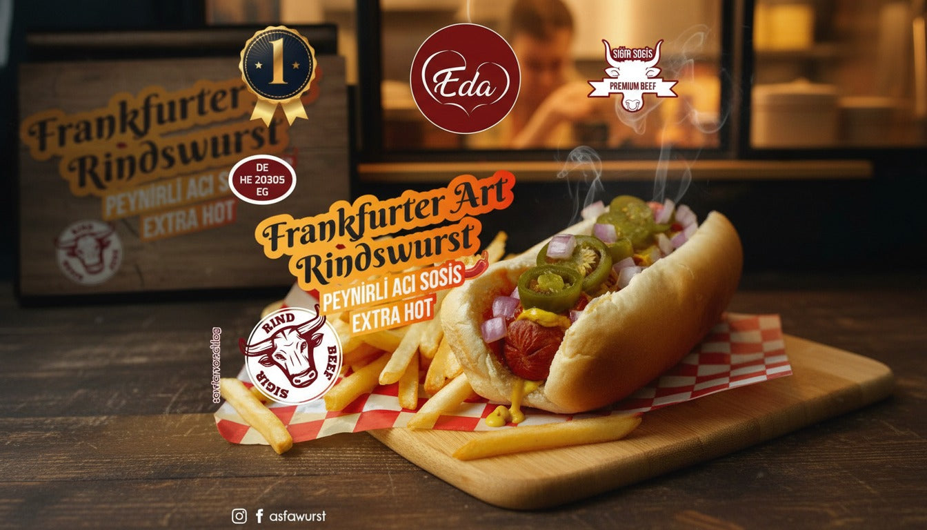 Chili-Cheese Rindswurst in Frankfurter Art mit Käse und Jalapeños