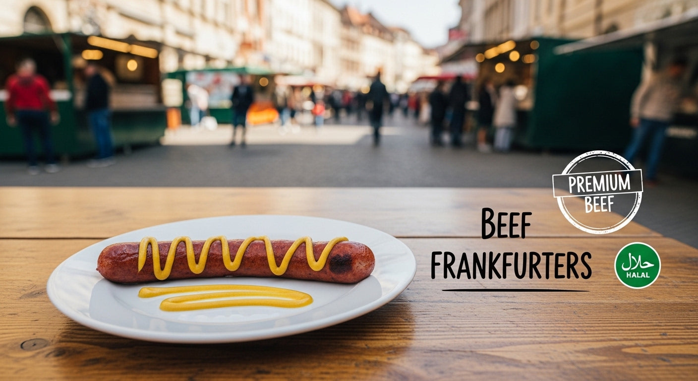 Frankfurter Rindswürste auf dem Grill mit goldbrauner Oberfläche