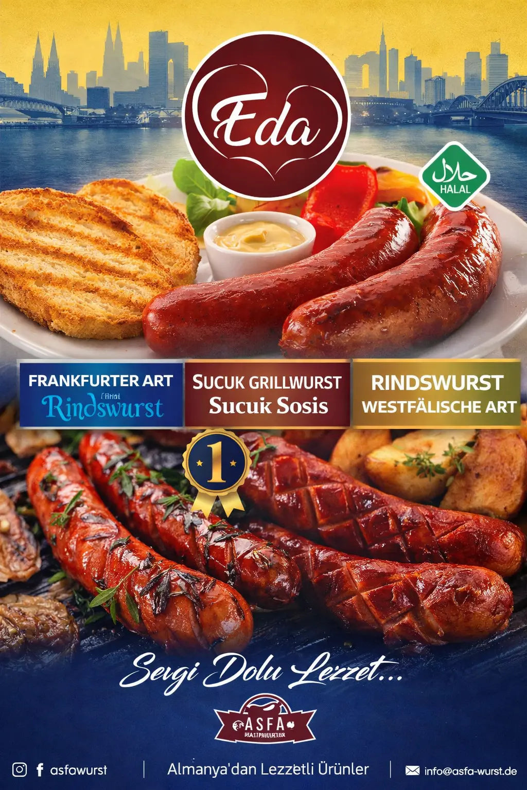 Rindswürstchen auf dem Grill beim Zubereiten